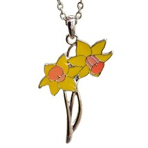 Daffodil Flower Pendant Necklace Twin Daffodils Enamel 20 Chain Jeweller... - £11.79 GBP