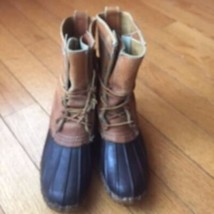 Vtg Men&#39;s Ll B EAN Maine Hunting Boots Tan Leather &amp; Brown Rubber Sz L8 Usa Made - £68.74 GBP