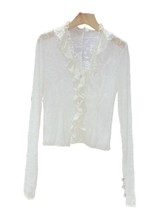 White  Stitching V-neck Single Breasted Long Sleeve Jacquard Thin Shirt Top Wome - £79.55 GBP