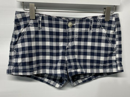 Hollister Blue Plaid Shorts Stretch Cotton Flat Modern Pockets 25&quot; SZ 1 - £20.36 GBP