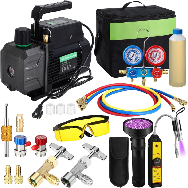 3.5CFM 1/4 Air Vacuum Pump and Gauge Set, HVAC R134A R12 R22 R410A Refri... - $281.63
