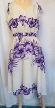 Vtg 80&#39;s Royal Creations white purple Hibiscus Aloha Hawaiian  dress Sz M - £35.97 GBP