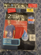 NWT Hanes Mens 2 Tagless T-Shirts Wicking Cool Comfort Fabric Size Large Blue - £8.31 GBP