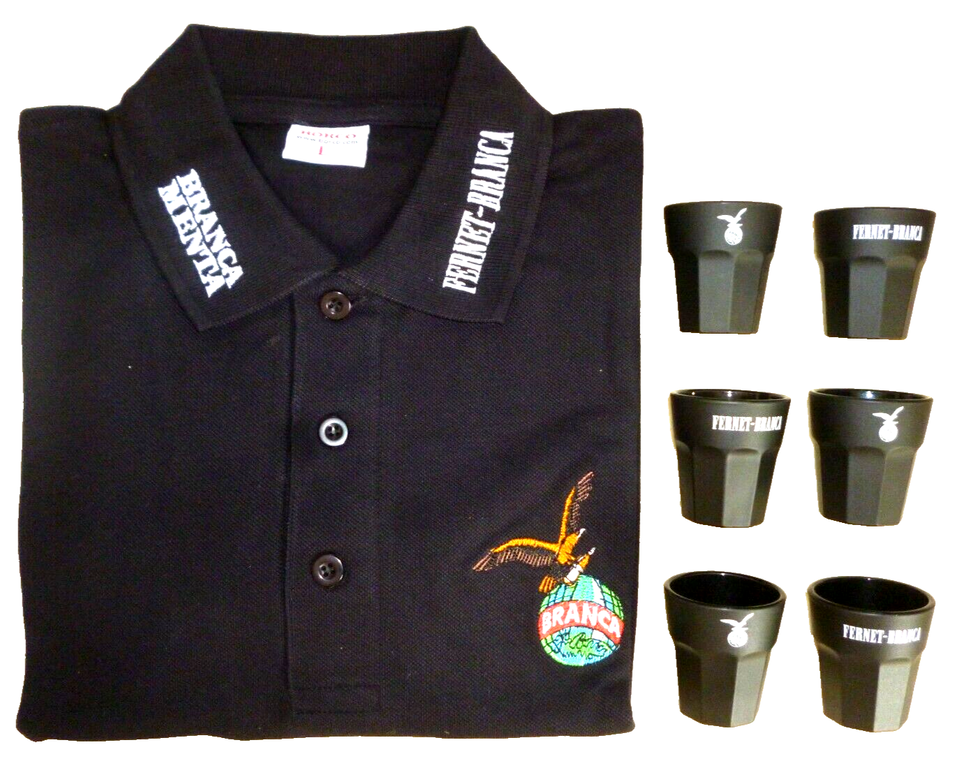 Fernet Branca Menta Polo Shirt & 6 Fernet Branca Ceramic Shot Glasses