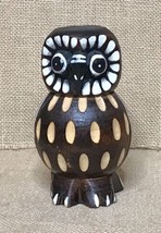 Hand Painted Carved Wood Owl Figurine Bird Cultural Boho - $14.85
