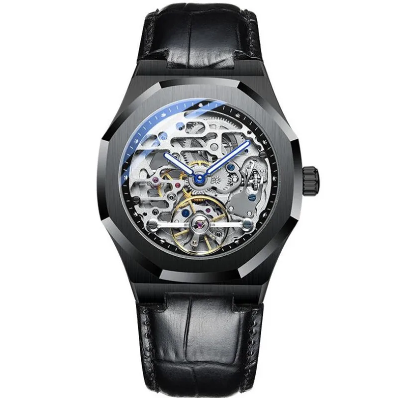    Automatic Mechanical Watch Men  Skeleton Tourbillon Vintage Waterproof Men&#39;s  - £44.23 GBP