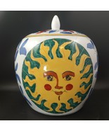 Sunburst Vintage Ceramic Canister Hand Painted 10&quot; x 9&quot; Yellow Blue Gree... - $901.00 MXN