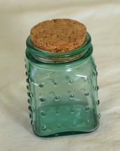 Dotted Dots Square Green Glass Spice Jar Cork Top Canada - $12.86