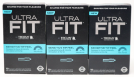 3-Trojan Condom Ultra FIT Sensitive Tip Feel Condoms Premium Lubricated 30 TOTAL - £15.80 GBP