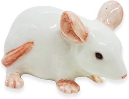 Tiny 2&quot; Long Crouching Look Right White Mouse Figurine Miniature Hand Ma... - £27.08 GBP