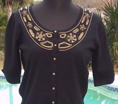 Cache Embellished Silk Blend Stretch Knit Top New Size S/M/L Sweater $98 NWT - £31.50 GBP