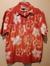 Mens Hawaiian SHIRT Size Med Urban Pipeline Red Hibiscus Floral  Cotton - £11.73 GBP