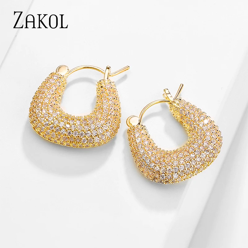 Fashion Punk Style Micro Inlaid Zircon Drop Earrings for Women Luxury Circle Par - £18.68 GBP