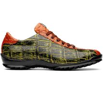 genuine alligator and ostrich quill fashion sneaker Saulo Green / Cognac image 2