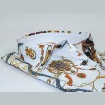 Men's Sports Shirt by MIZUMI Medallion Floral Printed Short Sleeves M648 White image 3