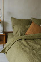 Olive Green Washed Linen Pillowcase - £18.87 GBP+