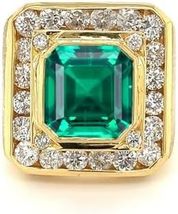 4Ct Asscher Cut Green Emerald Men&#39;s Engagement Ring 14k Yellow Gold Finish - £103.88 GBP