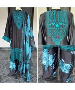 Pakistani black 3 Pcs Fancy  Shamoz Silk Dress with thread embroidery ,L - $1,538.11 MXN