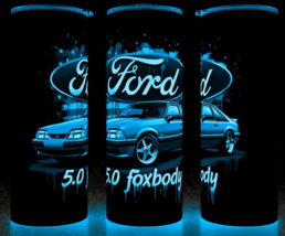 Glow in the Dark Ford Fox Body 5.0 Red Mustang American Flag Cup Mug Tumbler - $22.72