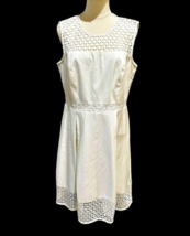 CALVIN KLEIN White Cotton Sleeveless Dress Size 12 Stretch Eyelet Open B... - £15.07 GBP
