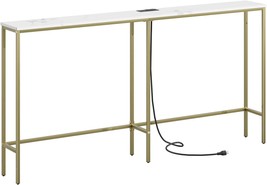 SONGXIN 63 Inch Console Table with Power Outlet White Marble - £51.54 GBP