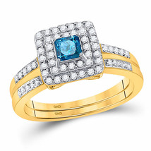 Authenticity Guarantee 
14kt Yellow Gold Princess Blue Color Enhanced Diamond... - £761.98 GBP