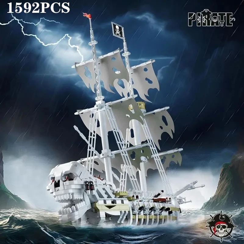 New Toys 1592Pcs Skeleton Ghost Ship Building Blocks Storm Pirate Ship Model Bri - $74.46