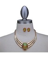 Fiery Green Colored Stone Necklace Set - £20.12 GBP