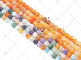 Multicolor/Orange Matte Cracked Agate - 6/8/10mm Round Smooth Agate - Sku#U1175 - $4.00+