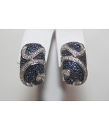 Fine 18K White Gold Natural Diamonds and Blue Stones Omega Hoop Earrings - $2,180.03 CAD