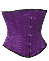 Underbust Shaper Full Steel Boned Sexy Basque Bustier Gothic Purple Satin Corset - $43.64