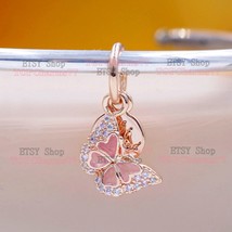 2023 Spring Release Rose Gold Pink Butterfly &amp; Quote Double Dangle Charm Pendant - £12.90 GBP