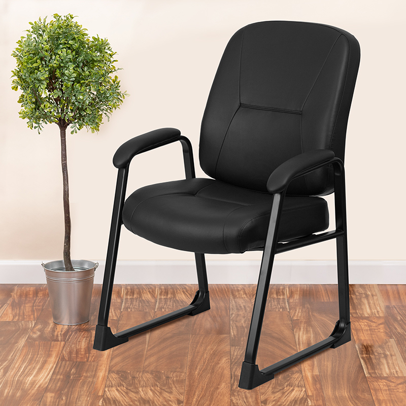 Black Leather Side Chair WL-738AV-LEA-GG