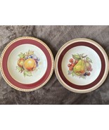 Two 1930s Crown Ducal 9&quot; Fruits Burgundy Band &amp; Gold Laurel Rim Plates E... - $224.48 MXN
