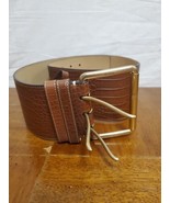 Polo Ralph Lauren Brown Leather Crocodile Embossed Wide Belt Size Medium... - €153,13 EUR