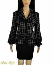 VINTAGE VALENTINO BLACK &amp; WHITE BIJOUX CRYSTAL FITTED STRIPED JACKET IT ... - $402.06 CAD