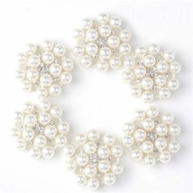 24 Pcs Pearl Buttons Rhinestone Crystal Silver Flatback Beads Brooches Elegant E - £20.44 GBP