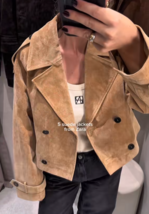 ZARA BNWT 2025. CAMEL LEATHER SHORT TRENCH COAT JACKET 3046/257/704 - $4,017.37 MXN