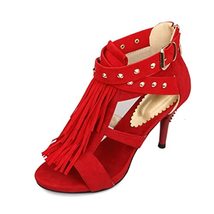 Women&#39;s Fringe High Heels Stiletto Open Toe Sandals Cross Strap Dress Of... - £25.03 GBP