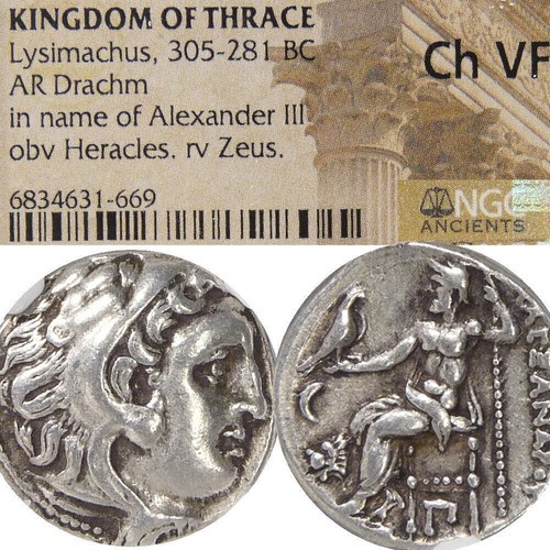 ALEXANDER the Great Coin Crescent Moon LION. NGC Cert. Choice VF. Herakl... - £392.92 GBP