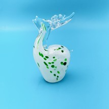 Reindeer Art Glass Figurine white with green spots - $30.74