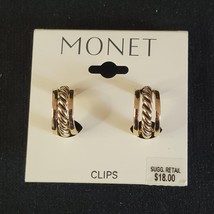 VTG Monet Gold Tone Clip On Earrings Small Braided Rope Minimalist New On Card - £19.82 GBP