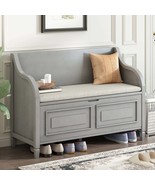 TREXM Rustic Solid Wood Entryway Storage Bench w/ Safety Hinge, Gray - $286.99