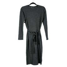 Zara Womens Dress S Green Gray Stretch Tie Long Sleeve Ribbed Modest Sweater - £22.18 GBP