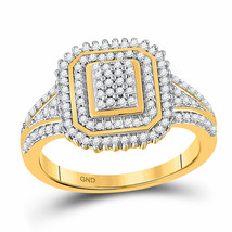 10kt Yellow Gold Womens Round Diamond Rectangle Frame Cluster Ring 1/4 Cttw - £385.00 GBP