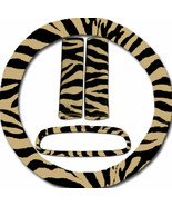 Steering wheel cover, seat belt covers &amp; rear view mirror cover  Tan Zebra - $25.30 CAD