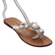 TRINA TURK Women&#39;s Shoes White Flat Thong Sandals Leather Soles Jeweled ... - £23.22 GBP