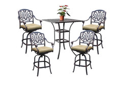 5pc patio bar set cast aluminum furniture 36&quot; square table 4 swivel bar stools - £1,344.30 GBP