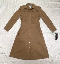 Vtg 1980s Nwt Mod Ned Gould N.R.1 Khaki Dress Size 10 Poly Cotton Deadstock - £45.56 GBP