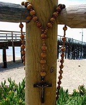 Super and holy Big Mix Beads sanctified Rosario Natural Wood Chain Jesus Cross - £28.70 GBP